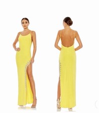 MAC DUGGAL (337) 42002 Rhinestone Encrusted Side Slit Cami Gown Yellow 2