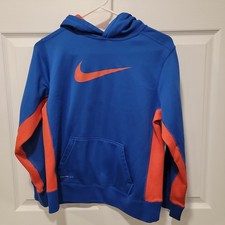 Nike Therma-fit Boys Size XL Blue Orange Swoosh Hoodie Sweatshirt