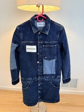 Calvin Klein Jeans Patchwork Long Snap Blue Jean Jacket Women’s Size M