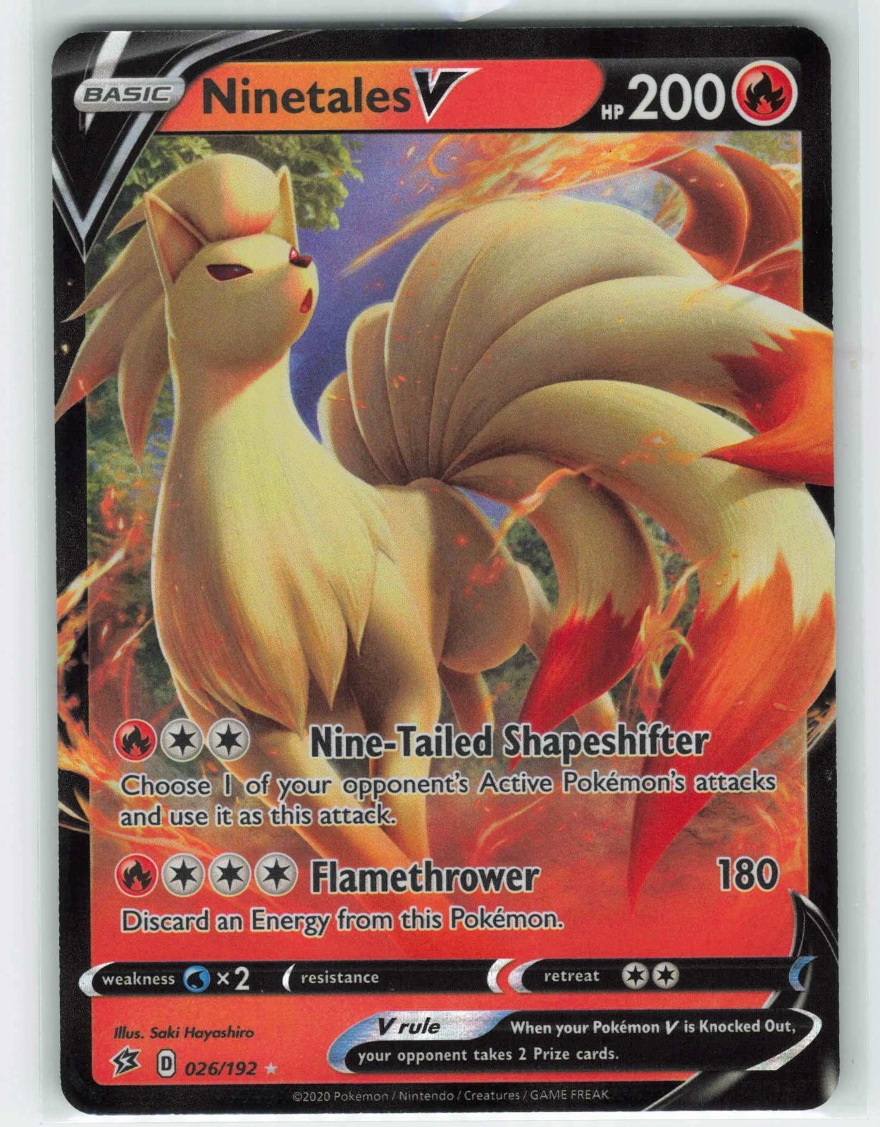 2020 Pokemon, Rebel Clash, #26/192 Ninetales V, Holo Ultra Rare NM