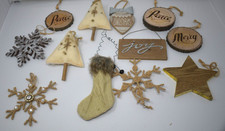 Rustic Christmas Ornament Lot Wood Snowflakes Trees Joy Merry Peace Farmhouse