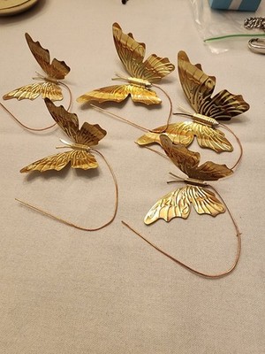 Home Interiors Set of 5 Tin Brass Butterfly Wall Hanging Decor Butterflies