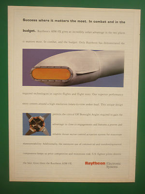 9/1996 PUB RAYTHEON ELECTRONIC SYSTEMS RAYTHEON AIM-9X ORIGINAL ANZEIGE