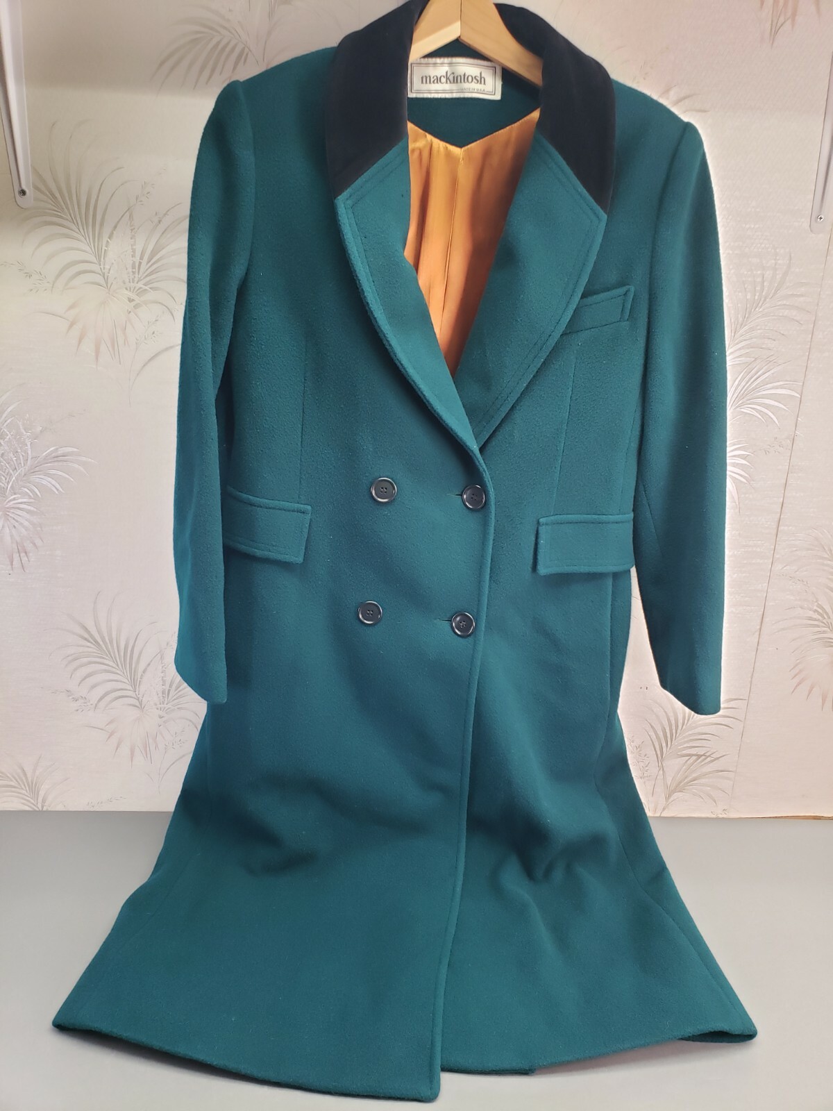MacKintosh Long Green Pea Coat 100% Wool Womens Sz 6 Made in USA