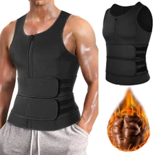 Men Neoprene Sauna Zipper Waist Trainer Vest Tank Top Trimmer Body Shaper Sports
