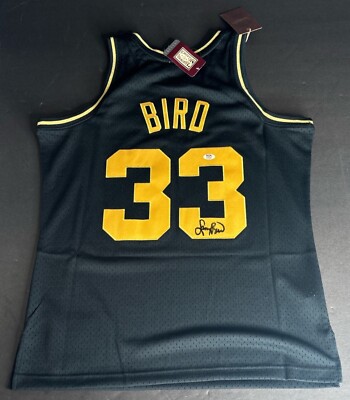 Larry Bird Signed Celtics Black & Gold Mitchell & Ness Jersey PSA