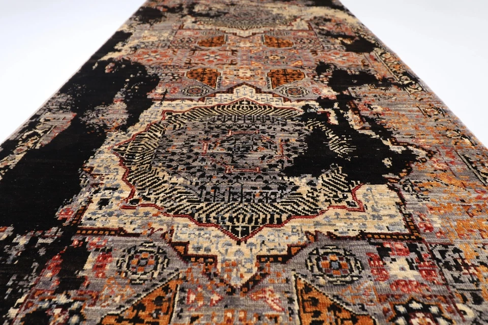 10 ft Abstract Mamluk Hallway Runner Rug Afghan Hand Knotted Wool Bedroom Rug - Image 4 of 4