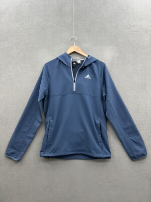 Adidas Pullover Men's Small Hooded Long Sleeve Blue Pockets