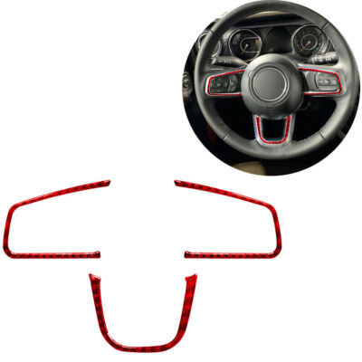 3pcs Red Carbon Fiber Steering Wheel Interior Trim For Jeep Wrangler Gladiator