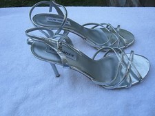 NWOB Steve Madden Very Nice Shiny Silver Metallic High Heeled Sandals- 7M