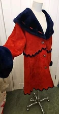 Saripel Lambskin Red Shearling Coat & Blue Wool Ladies Size 18   Chest 42"  Read