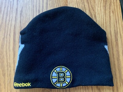NHL Boston Bruins Winter Knit Cap Hat Beanie & Goalie Mask 2 Sided Face Off Type