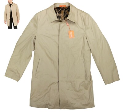 Tallia Slim Fit Faux Fur Lined Men's Raincoat Jacket Small NWT Tan