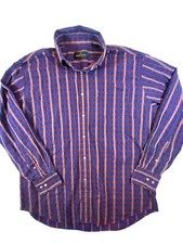 Bugatchi Uomo Large Blue Purple Striped Long Sleeve Button Up Men's Dress Shirt