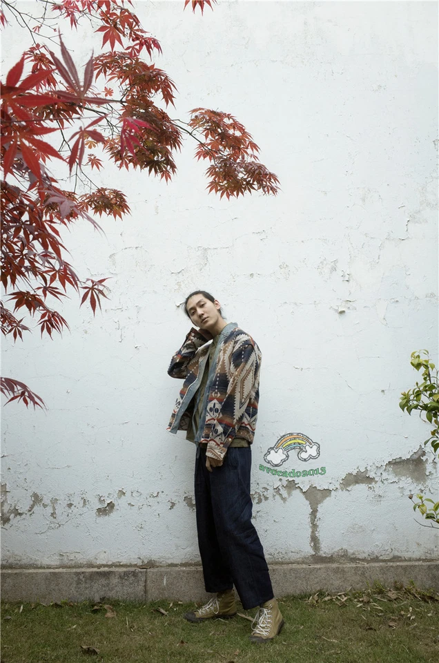 Men's Taoist Robe Jacket with Denim Patchwork Jacket Pocket Ethnic Style Shirt - Imagem 4 de 4