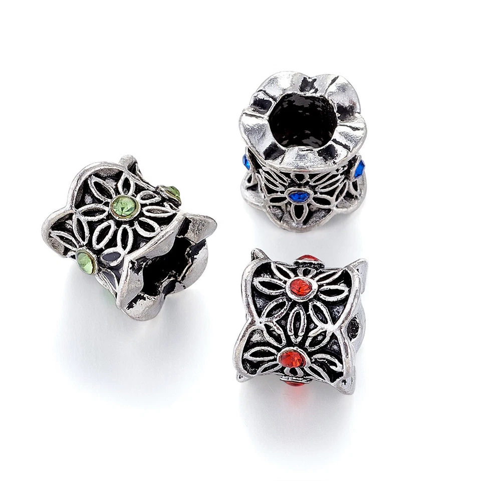 50pcs Tibetan Alloy Rhinestone European Beads Large Hole Charms Column 9x10mm - Image 3 of 4