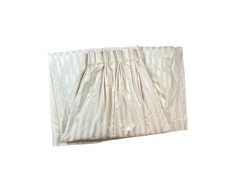 Custom Luxury Beige Curtain Damask Stripe Sateen Cotton Pinch Pleat Panel Wide - Image 4 of 4