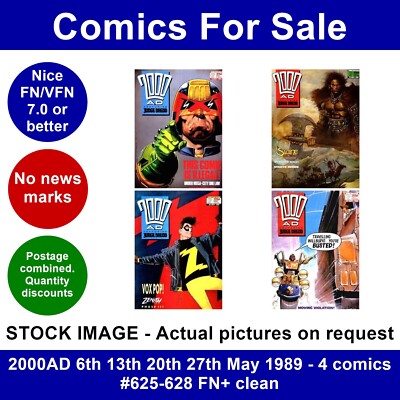 2000AD 6th 13th 20th 27th May 1989 - 4 comics #625-628 FN+ clean