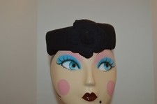 Marzi Hat Black Made by Hand Italy Felt and Velvet 12 Hand Cut Petals NEW MINT