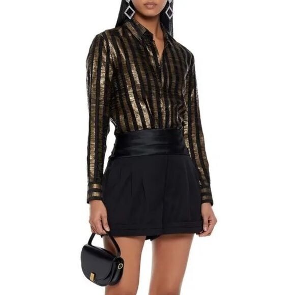 Camicia Saint Laurent YSL Top a righe misto seta zoccolata taglia M US 6 FR 38