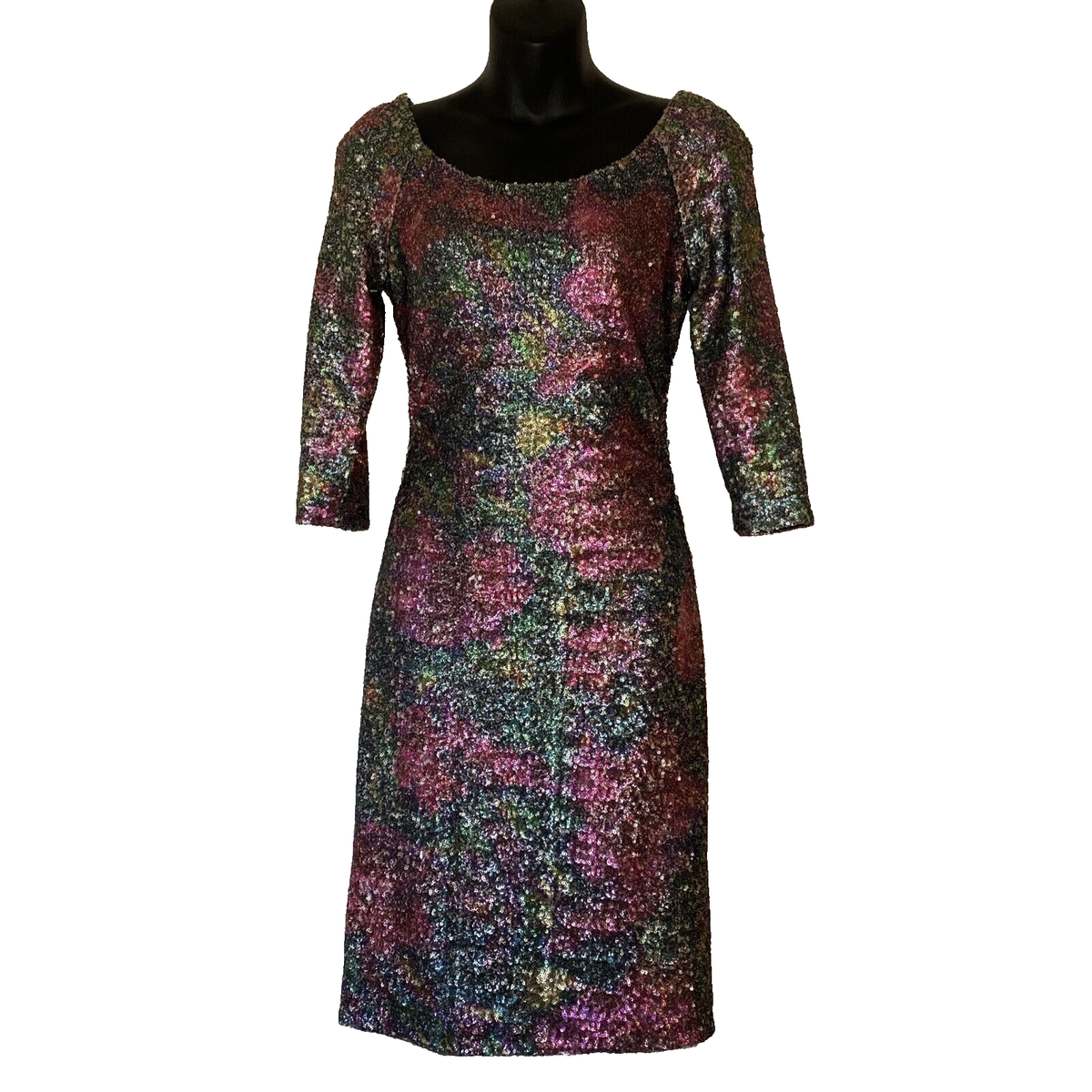 Kay Unger Dress Size 4 Pink Multicolor Sequin Lined Evening Wear Bling  Event NY | eBay