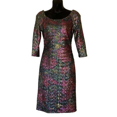 Kay Unger Dress Size 4 Pink Multicolor Sequin Lined Evening Wear Bling Event NY