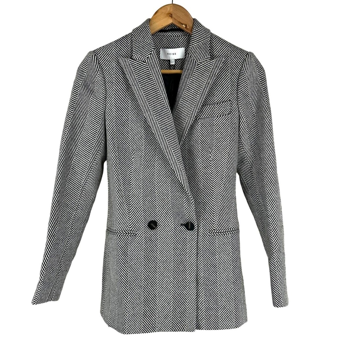 Reiss Taite Herringbone Blazer Gray White Women's Size New With Tags