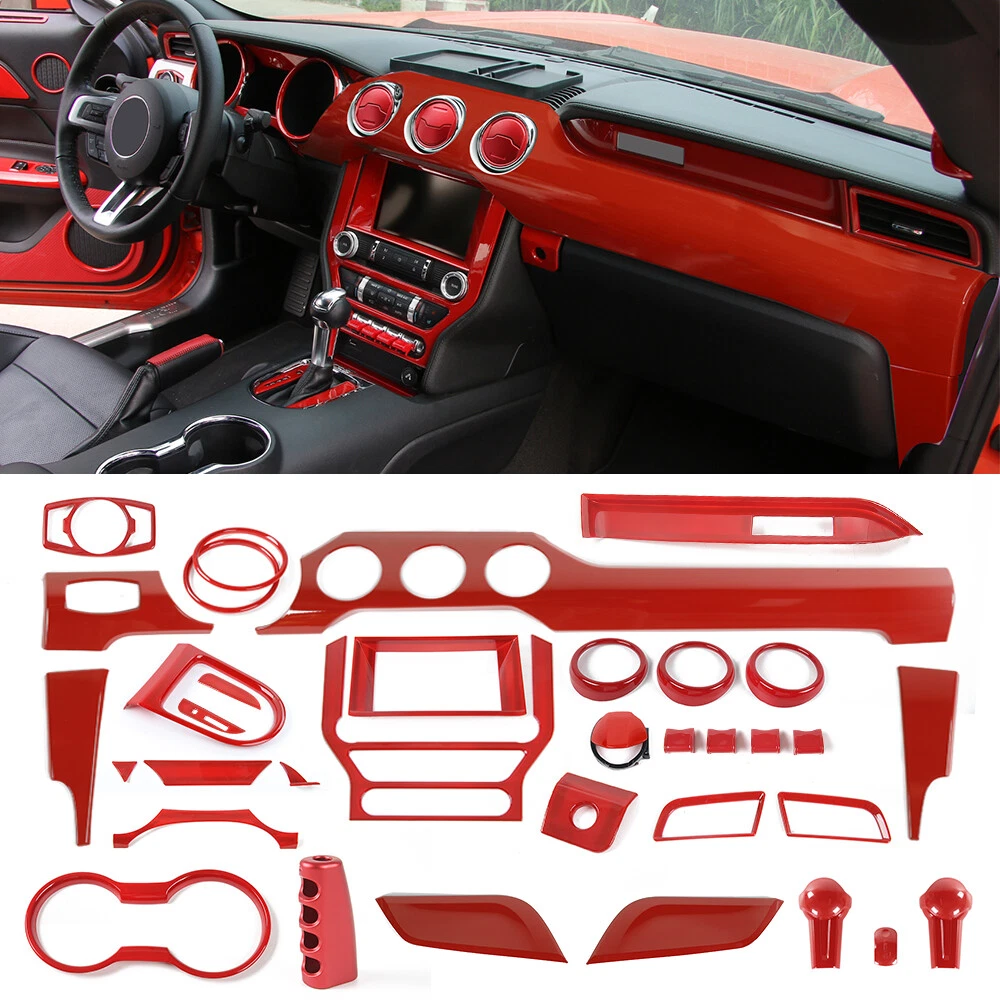 Red Full Set Interior Decoration Trim Kit For 2015+ Ford Mustang