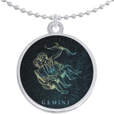 Gemini Zodiac Stars Round Pendant Necklace Beautiful Fashion Jewelry
