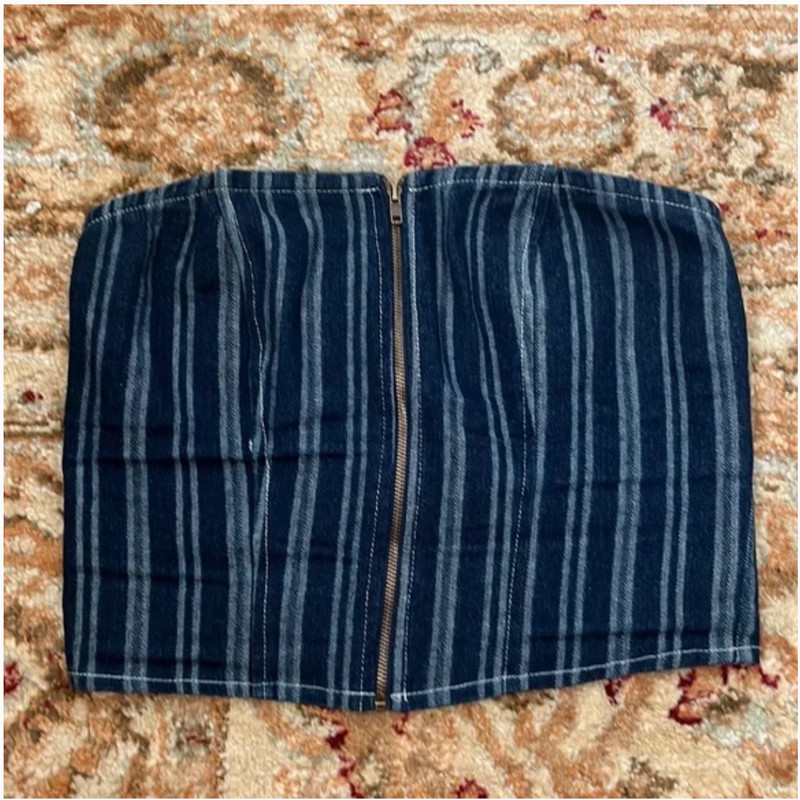 Princess Polly Fernley Blue White Denim Striped Strapless Bustier Top 2