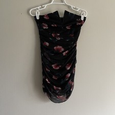 Lulus Women XS Black Floral Mesh Chic Nights Ruched Strapless Bodycon Mini Dress