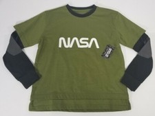 Super Heroic Boys' NASA Long Sleeve Olive Green Black L Shirt For Space Use Only