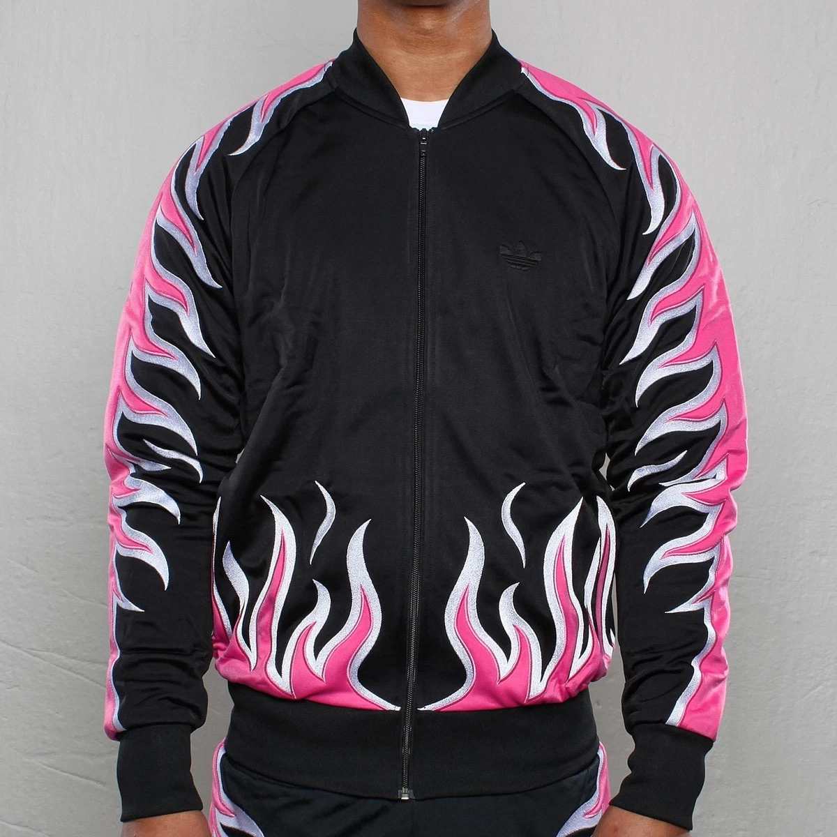 Señora Profesión Típicamente Adidas Originals X Jeremy Scott Black Pink Flames Track Top Zipped Jacket |  eBay