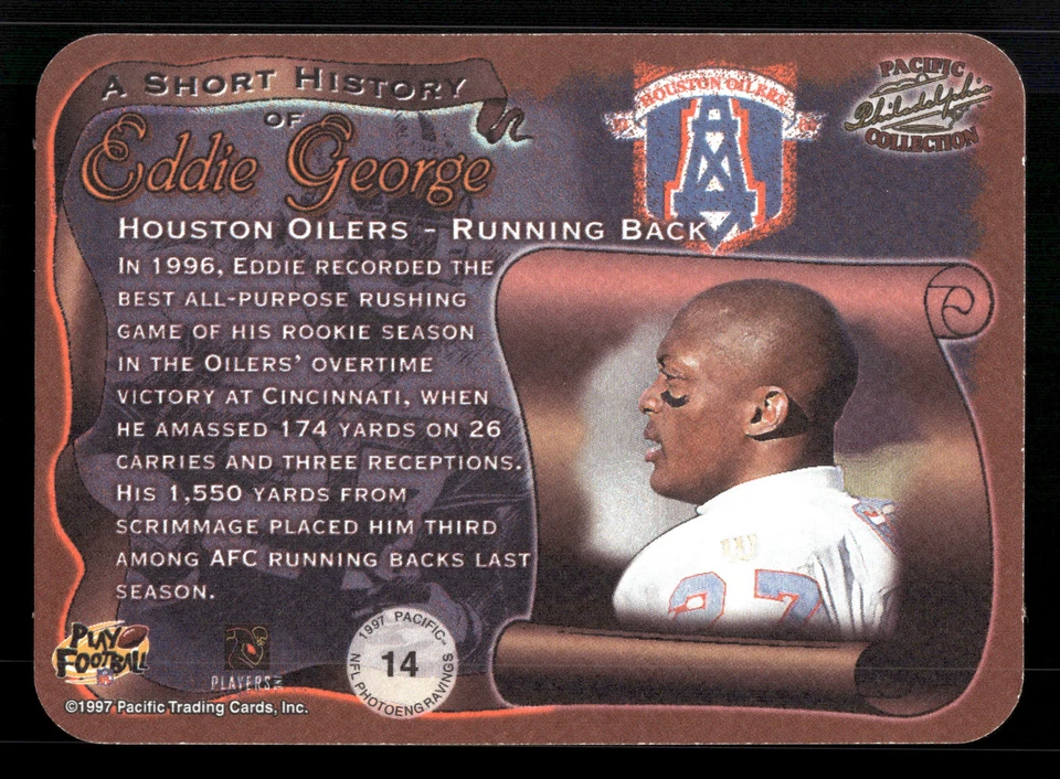 Eddie George 1997 Pacific Philadelphia #14 Photoengravings Houston Oilers - Image 2 of 2