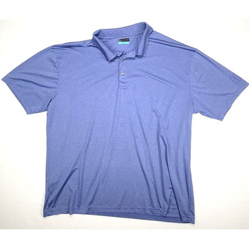 PGA Tour Golf Polo Shirt Men 3XL Blue Solid Short Sleeve Outdoors - with flaws