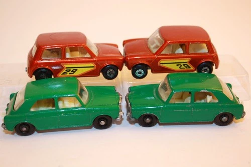4 Vintage 1960's - 1970's Matchbox Lesney Cars RACING MINI COOPER / M.G. 1100