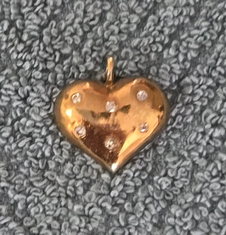 925 Sterling Silver Gold-Tone Small Puffed Heart Pendant /Charm Rhinestone