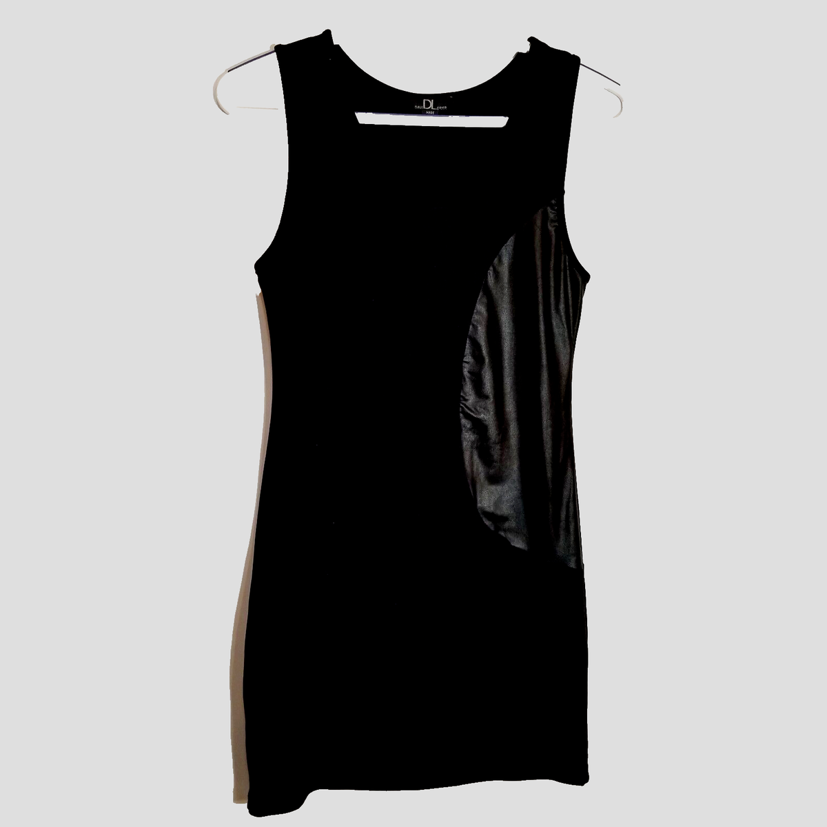 David Lerner Dress Women's Large Black Bodycon Faux Leather Side Sleeveless  Tank | eBay