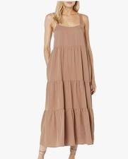 Brown Sleeveless Layered Maxi Dress Square Neck Strappy Women's Casual Long