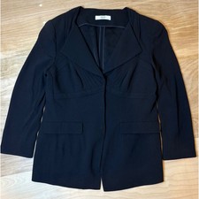 Prada Black Silk Blend Pleated Bow Back Blazer Jacket 48 Formal Classic Luxury