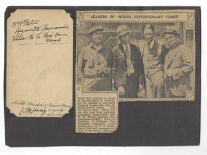 1932 Bonus Army Card signed by leader Walter Waters/Clipping from Newspaper +