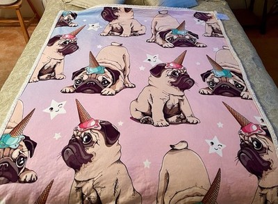 Adorable Pug Ice cream escapade, Plush Throw Blanket