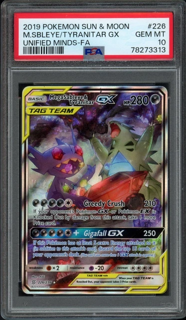 2019 Pokemon Unified Minds Mega Sableye & Tyranitar GX 226/236 PSA 10 Gem Mint