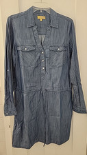 Princess Vera Wang Shirt Dress Large Denim Cotton Blend Drawstring Pockets EXC