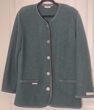 Vtg Landhaus C&A Naturally 100% Wool Blazer Cardigan Sz38 Hunter Green Button Up