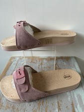 NEW Unisex SCHOLL PESCURA  Pink Suede Wooden Clogs Sandals Eu 38 Uk 5