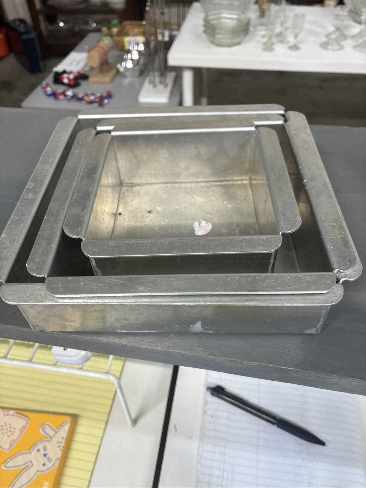 Set Of 3 Parrish Magic Line Square Cake Pans 4”, 6” & 7” Deep Aluminum