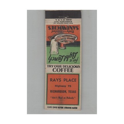 Matchbook Cover Rays Place Richardson TX Restaurant