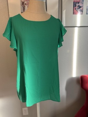 Loft Outlet Women's Green Short Flutter Sleeve Blouse Size M Semi-sheer
