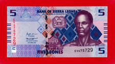 5 Leones 2022 Sierra Leone UNC NOTE PREFIX  EV  (P-36) Sign Stevens & K.M Kallon